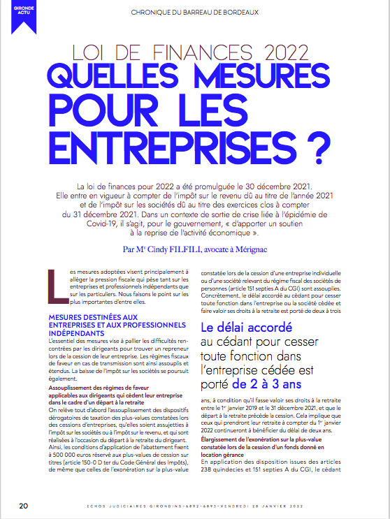Loi finances 2022 - Quelles mesures pour les entreprises ?